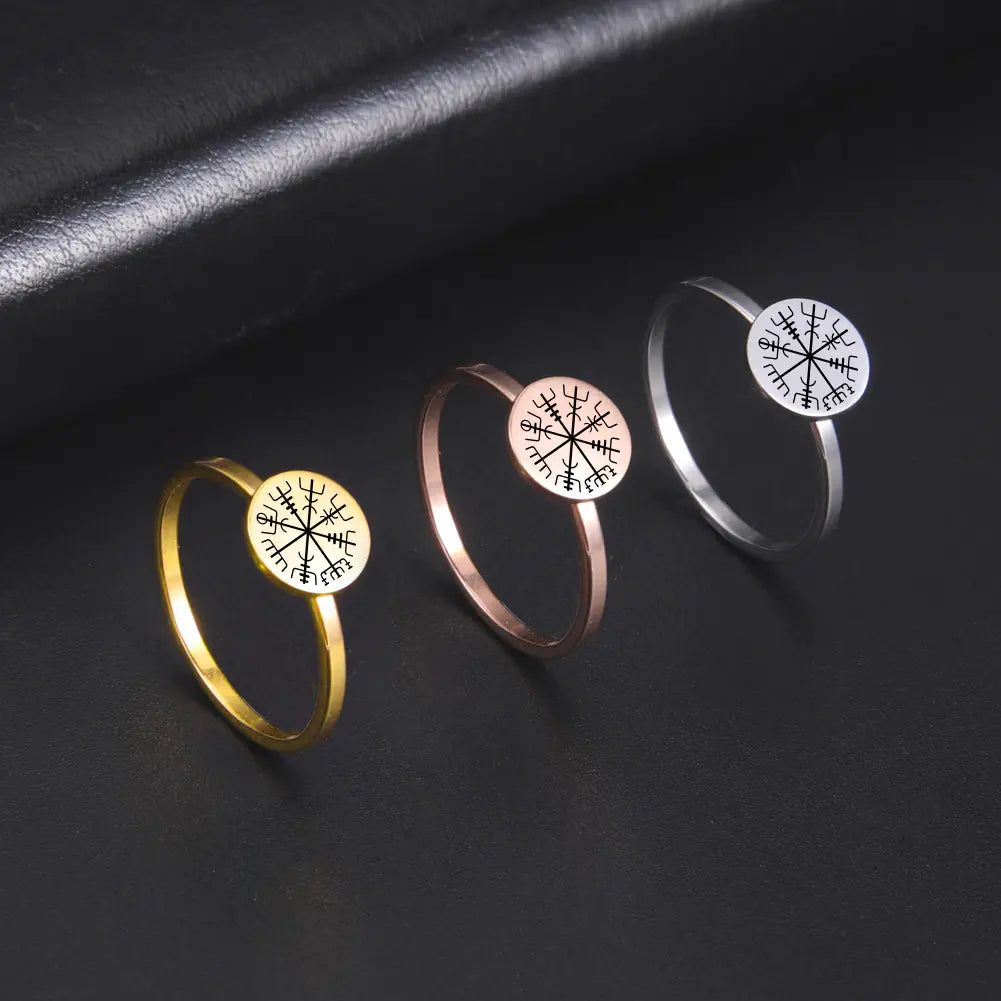Viking Compass Stainless Steel Laser Engraved Ring