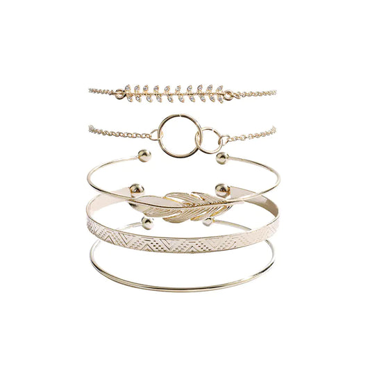 Boho Style Hollow Double Circle Leaf Bracelet Set