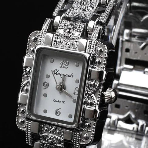 Square Steel Band Watch with Roman Dial Design