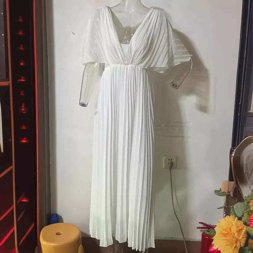 Women's V-Neck Bat Sleeve High Waist Dress