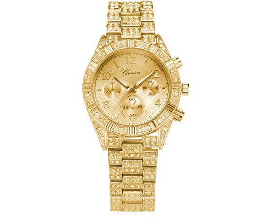 Alloy Watch with Rhinestones and Geneva Design