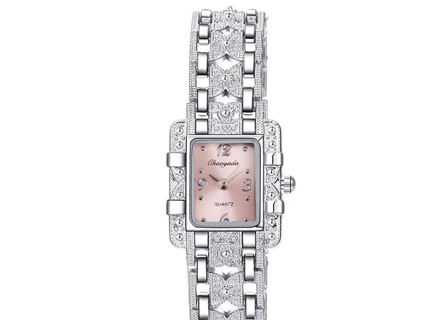 Square Steel Band Watch with Roman Dial Design