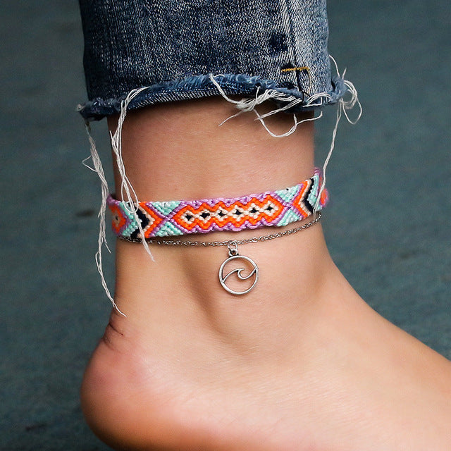 Double Layer Wave Anklet with Totem Handwoven Design