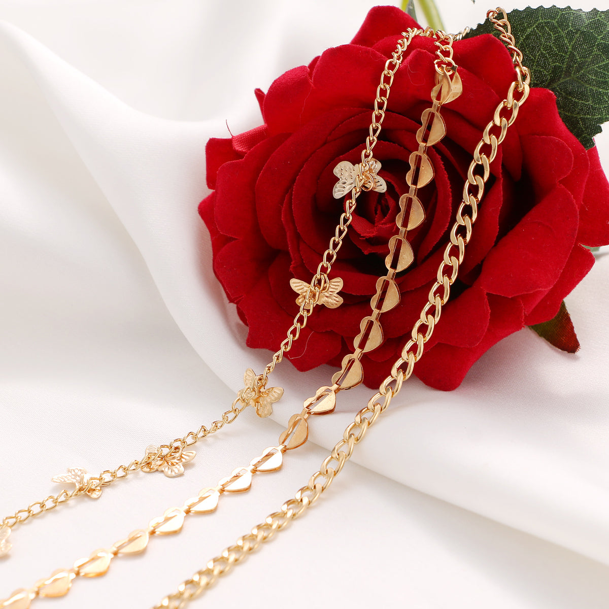 Multilayer Butterfly Heart Anklet Set - New Design