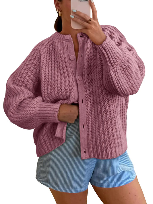 LILLUSORY Chunky Cardigan Sweaters for Women Cable Knit Cardigans Ladies Trendy Sweater Jackets Oversized Cashmere 2024 Fall Long Coat Cute Outfits Fashion Winter Clothes Pink XL