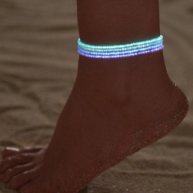 4PCS Colorful Luminous Beads Anklet Bracelet Set