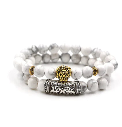 Double Crown Bracelet Set with Natural Stones and Copper