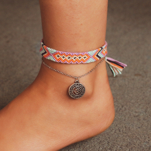 Double Layer Wave Anklet with Totem Handwoven Design
