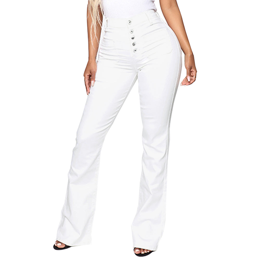 Ladies' Buttoned Patch Pocket Washed Jeans