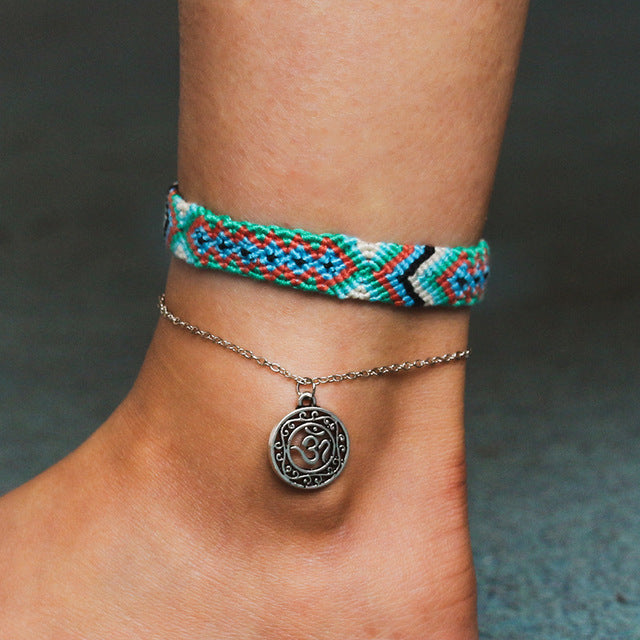 Double Layer Wave Anklet with Totem Handwoven Design