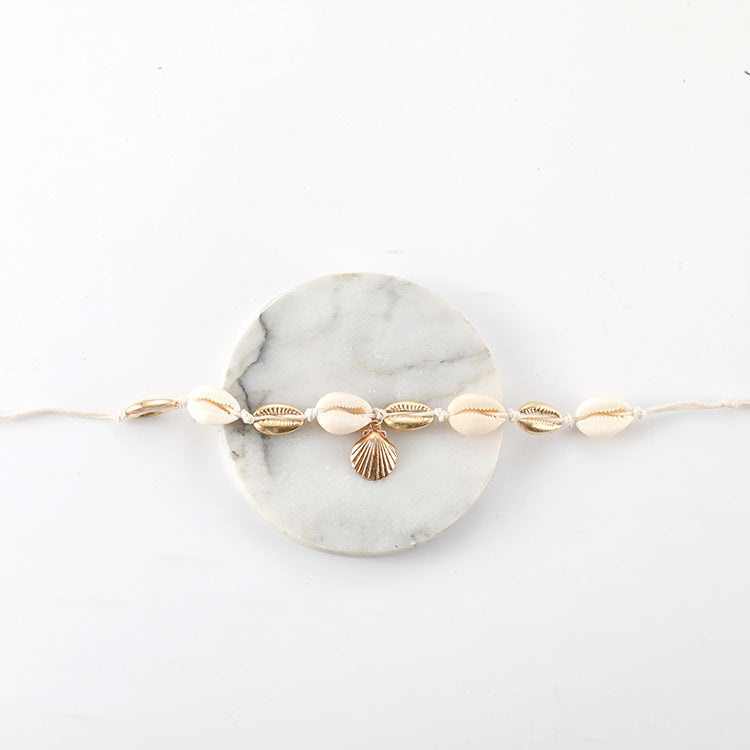 Natural Shell Anklet with Gold Plated Pendant