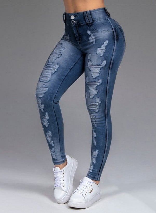 Ladies Ripped Stretch Jeans for a Slim Fit Look