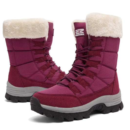 Womens Snow Boots Winter Fur Lined Waterproof Walking Boots Lightweight Outdoor Ankle Boots Ladies Warm Shoes Anti-Slip Mid Calf Boots Red 9.5