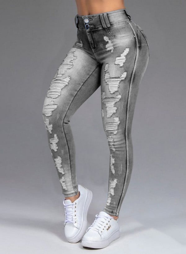 Ladies Ripped Stretch Jeans for a Slim Fit Look