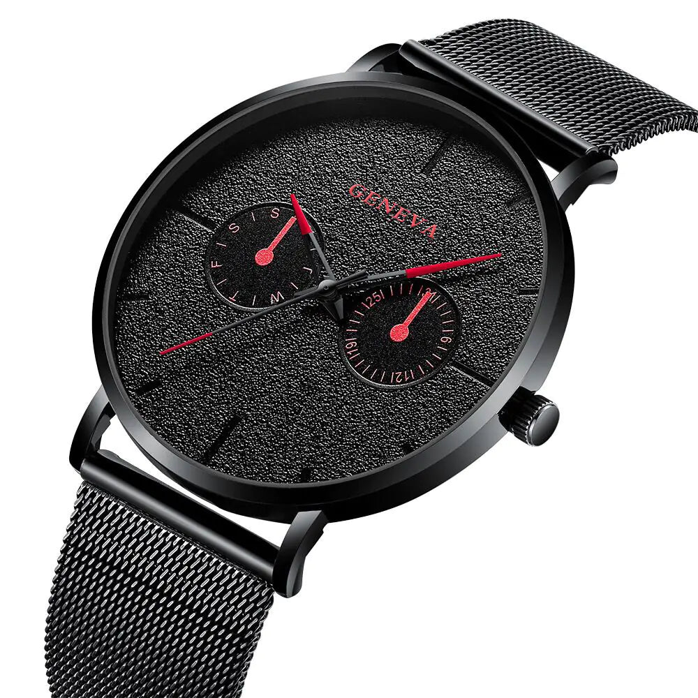 GENEVA Alloy Mesh Strap Quartz Watch for Men