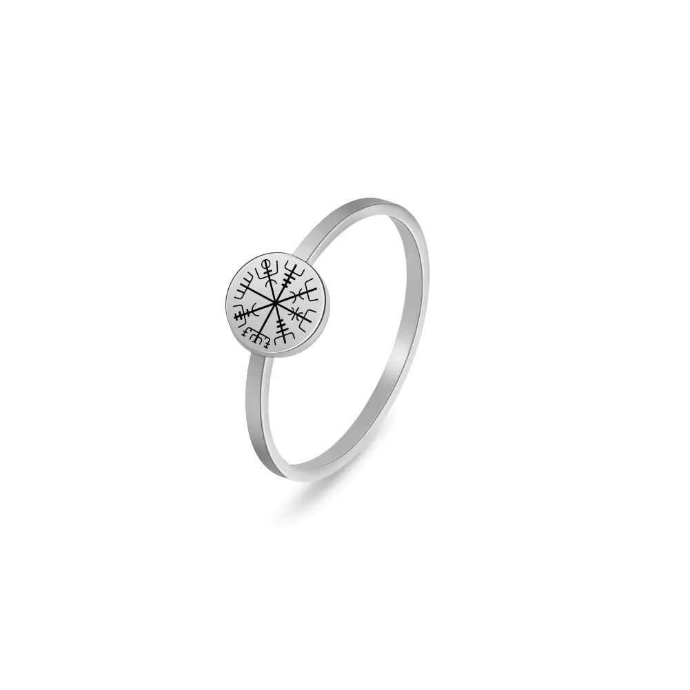 Viking Compass Stainless Steel Laser Engraved Ring