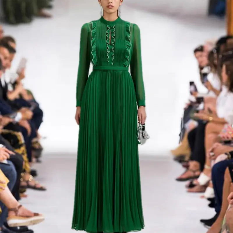 Flounced Long-Sleeved Dress