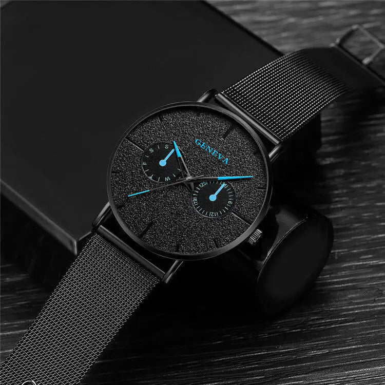 GENEVA Alloy Mesh Strap Quartz Watch for Men