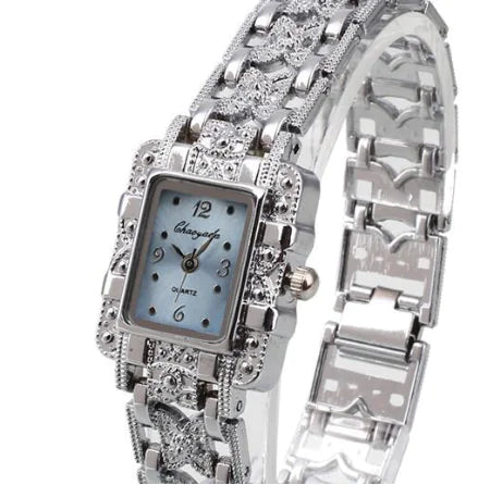 Square Steel Band Watch with Roman Dial Design