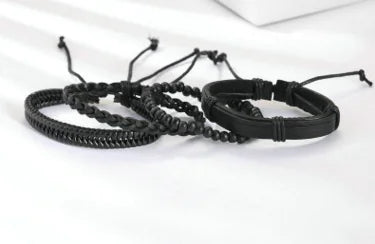 Black PU Bracelet with Wooden Beads - Fashion Jewelry