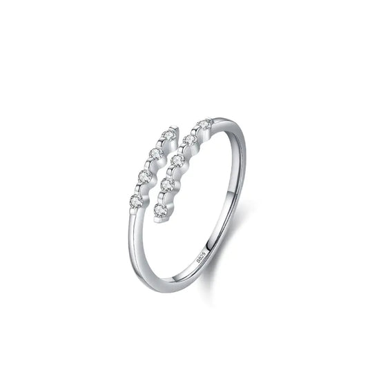 S925 Sterling Silver Geometric Ring with Diamond Design