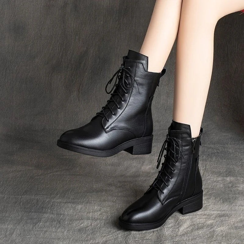 PU Short Martin Boots with Front Zipper