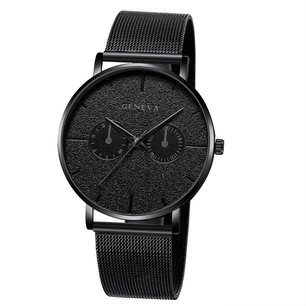 GENEVA Alloy Mesh Strap Quartz Watch for Men