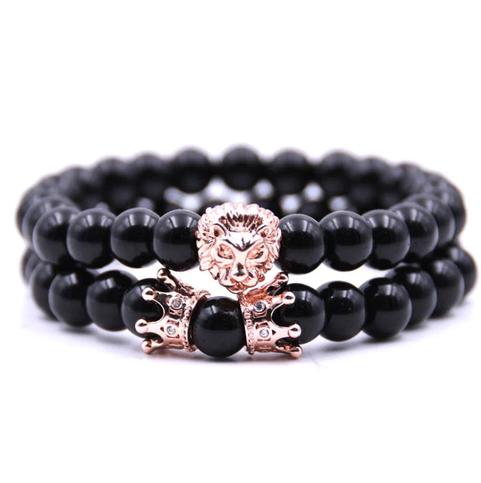 Double Crown Bracelet Set with Natural Stones and Copper