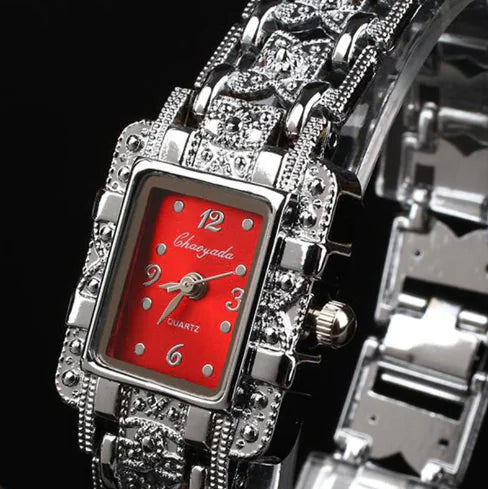 Square Steel Band Watch with Roman Dial Design
