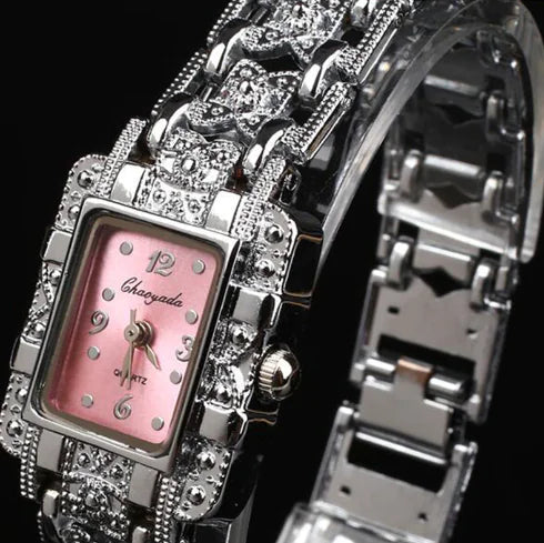 Square Steel Band Watch with Roman Dial Design