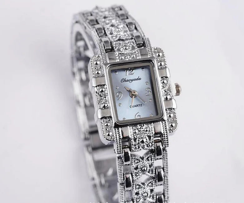 Square Steel Band Watch with Roman Dial Design