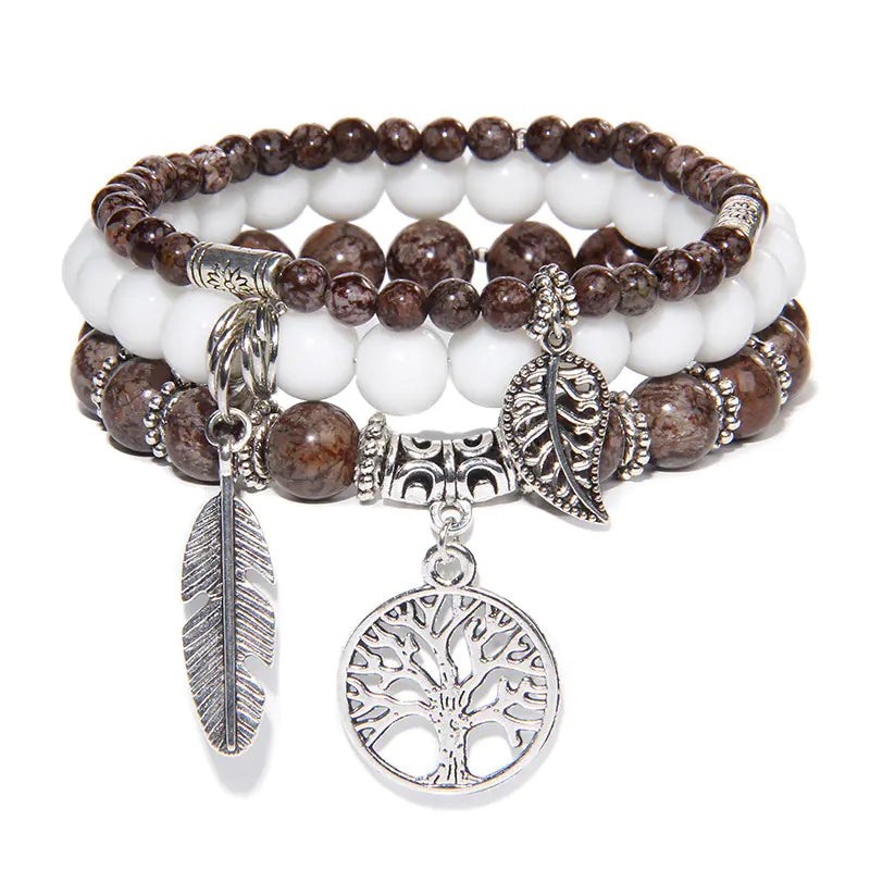Turquoise Tree of Life Pendant Bracelet with Natural Beads