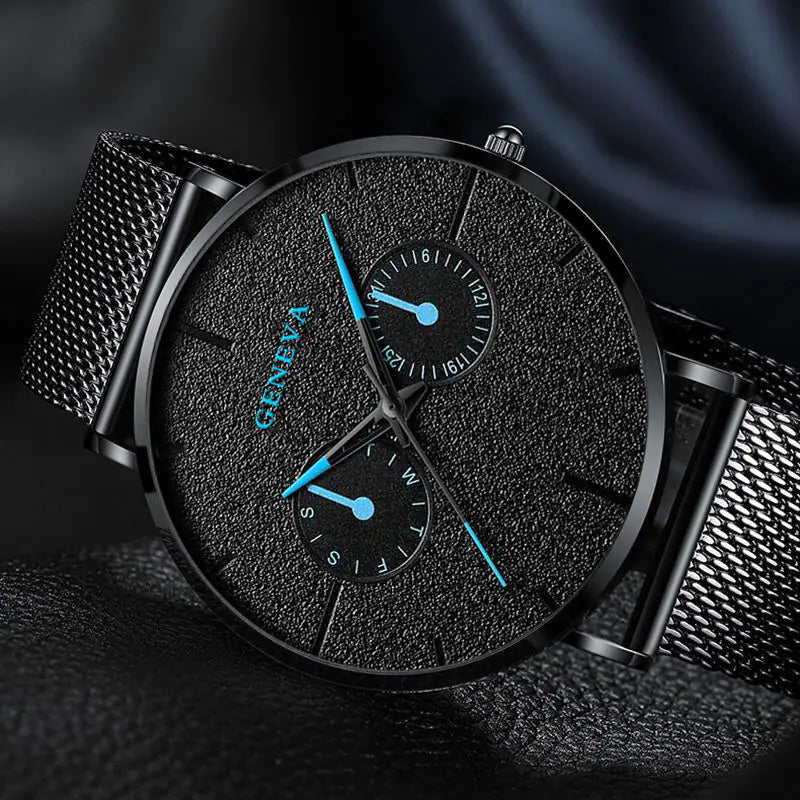 GENEVA Alloy Mesh Strap Quartz Watch for Men