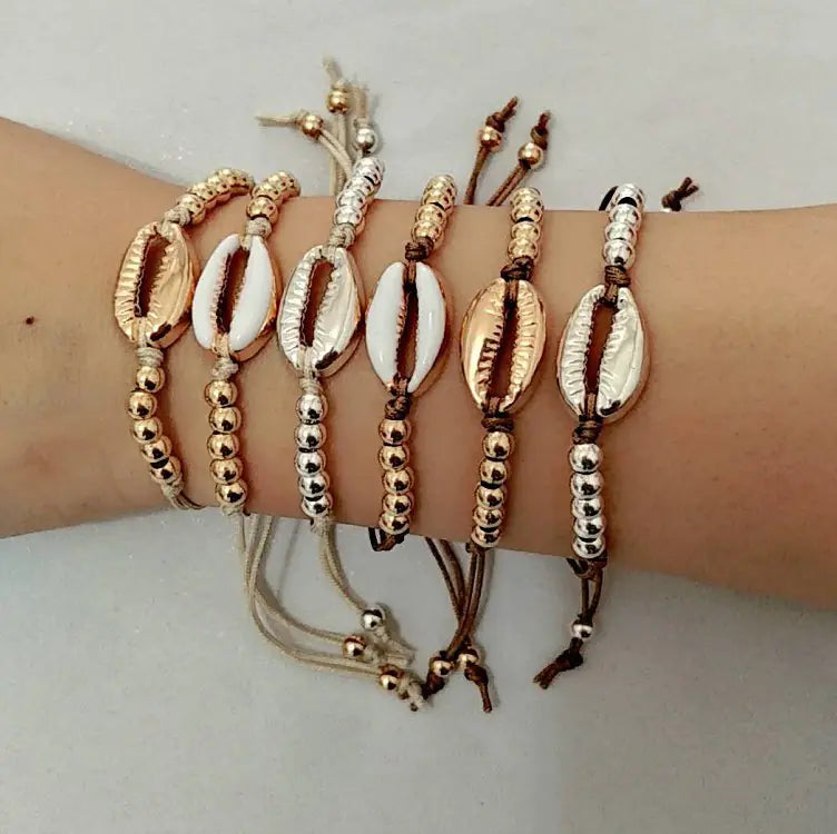 Woven Shell Bracelet with Holiday Round Beads