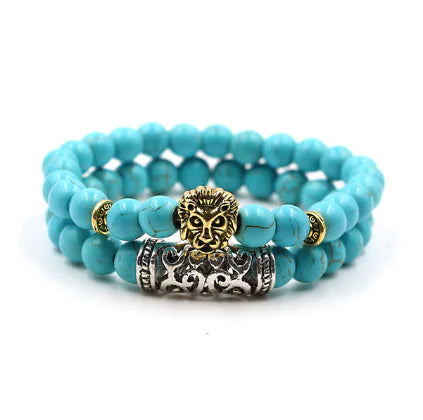 Double Crown Bracelet Set with Natural Stones and Copper