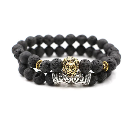 Double Crown Bracelet Set with Natural Stones and Copper