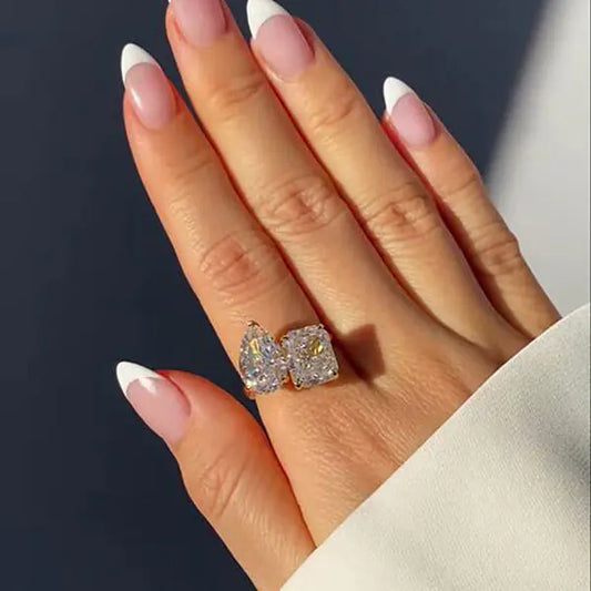Geometric Diamond Adjustable Ring - Light Luxury Design