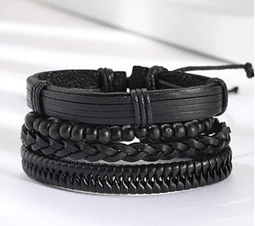 Black PU Bracelet with Wooden Beads - Fashion Jewelry