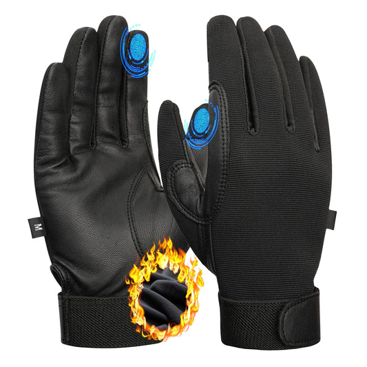 ChinFun Horse Riding Gloves Equestrian Women Goat Leather Thermal Lining Warm Winter Horseback Riding Gloves for Ladies Black Size S