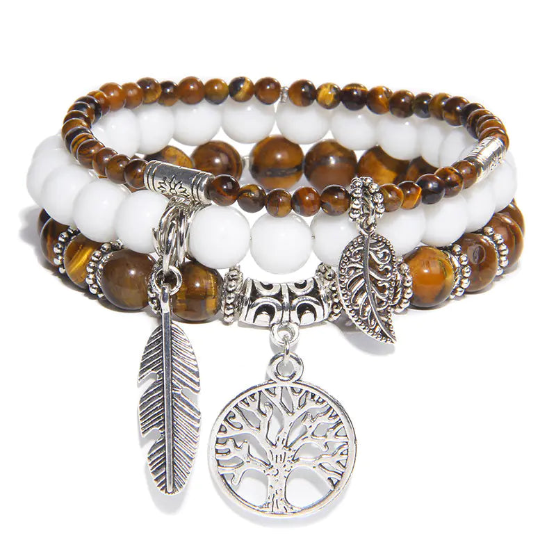 Turquoise Tree of Life Pendant Bracelet with Natural Beads