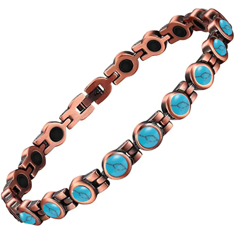 Turquoise and Red Copper Magnetic Bracelet for Women
