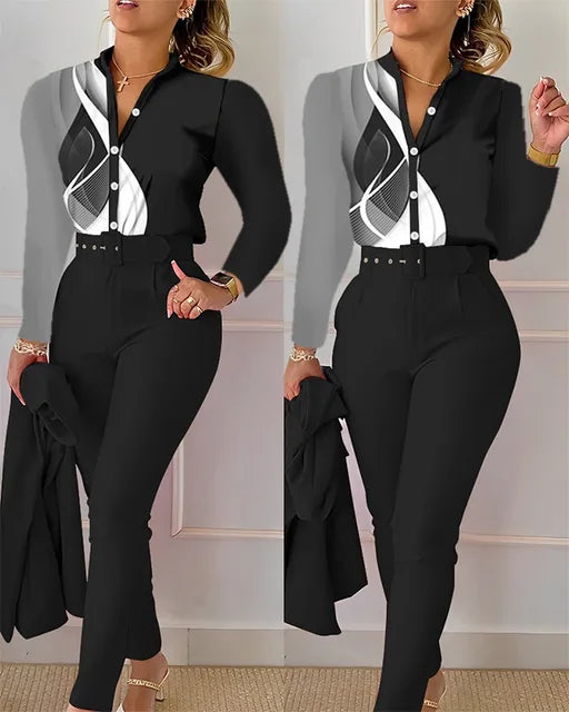 Elegant Women Printed Two Piece Suit Set